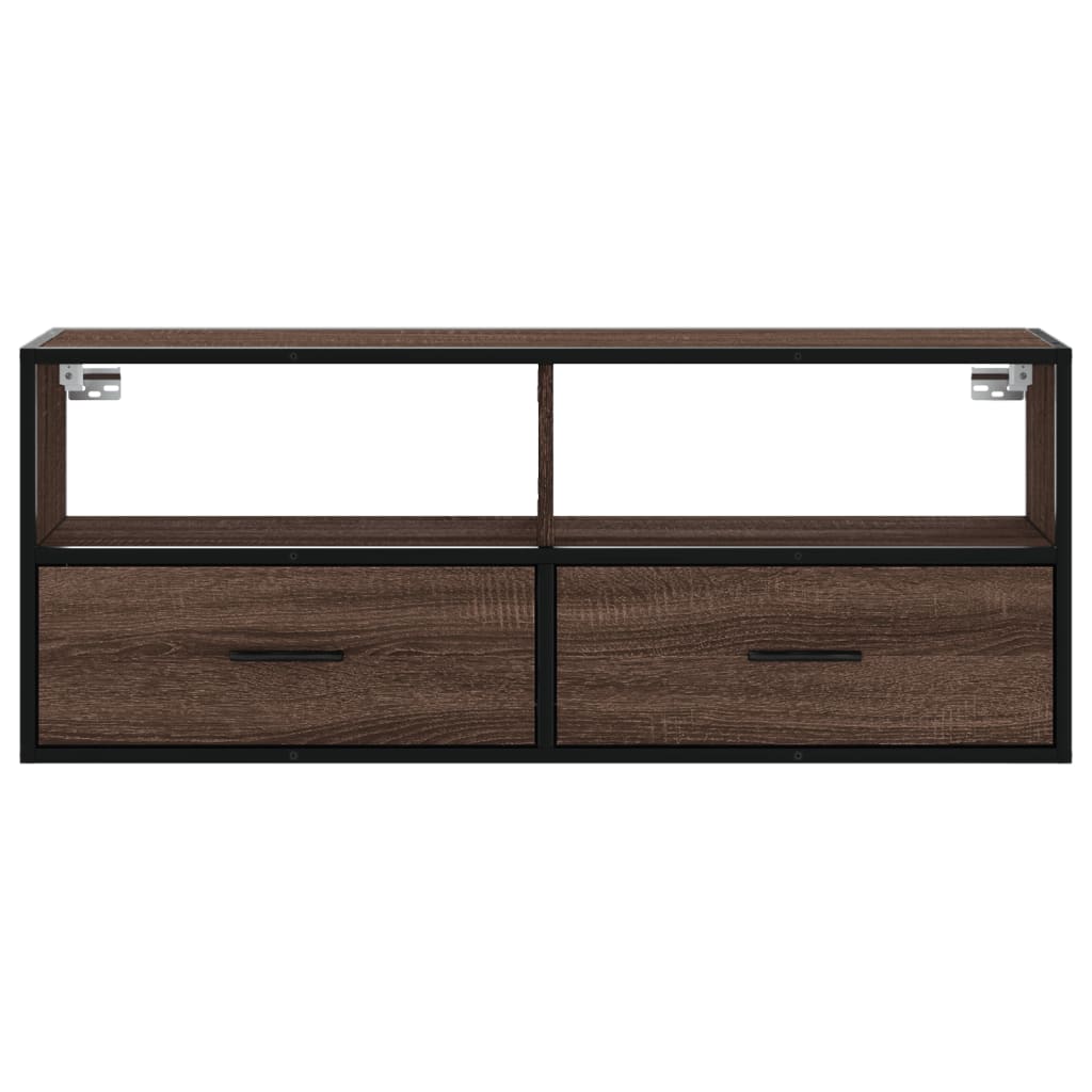 vidaXL TV Cabinet Brown Oak 100x31x39.5 cm Engineered Wood and Metal 4