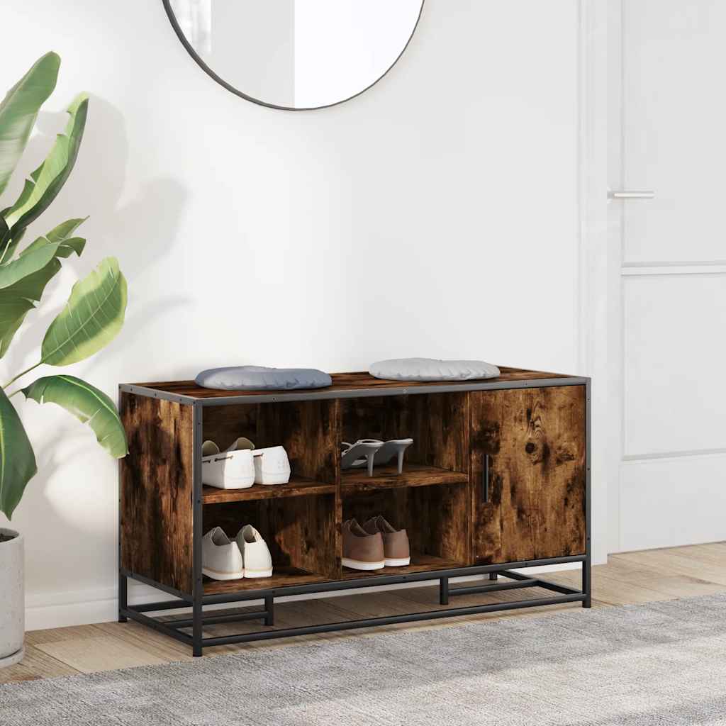 vidaXL Shoe Bench Smoked Oak 100x40x53.5 cm Engineered Wood and Metal 3