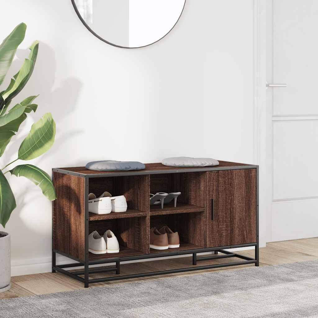vidaXL Shoe Bench Brown Oak 100x40x53.5 cm Engineered Wood and Metal 3