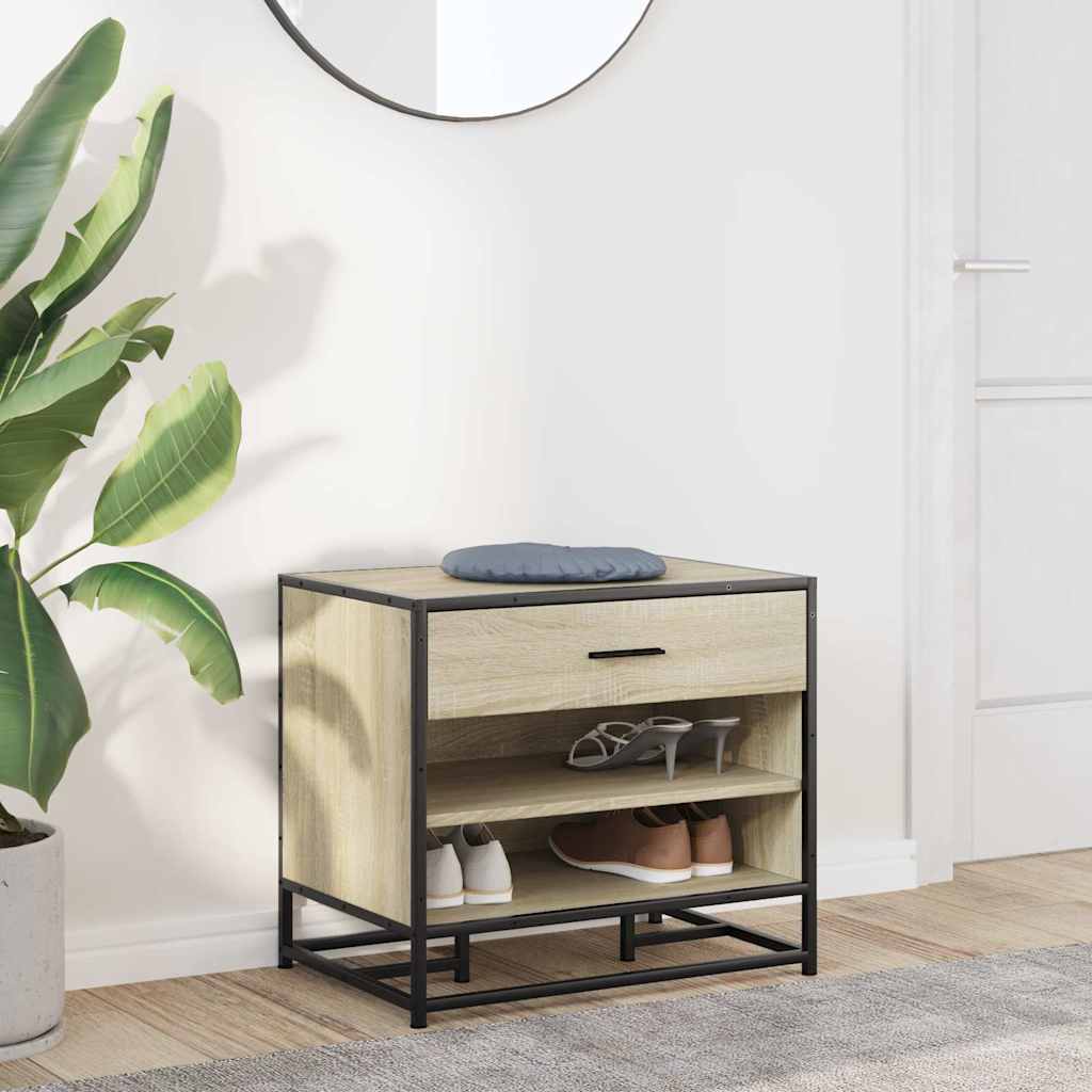 vidaXL Shoe Bench Sonoma Oak 60x40x53.5 cm Engineered Wood and Metal 3