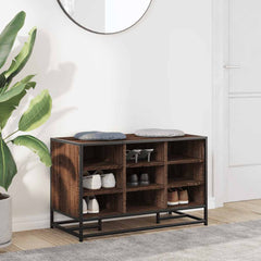 vidaXL Shoe Bench Brown Oak 84x40x53.5 cm Engineered Wood and Metal 3