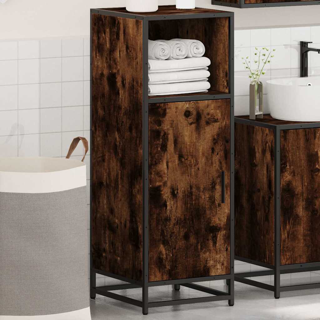 vidaXL Bathroom Cabinet Smoked Oak 35x37.5x100 cm Engineered Wood 4