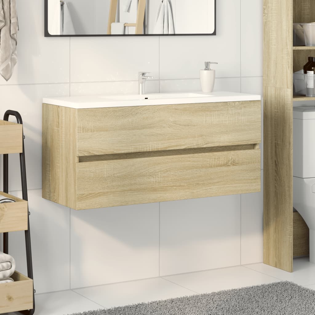 vidaXL Bathroom Sink Cabinet Sonoma Oak 100x38,5x45 cm Engineered Wood 3