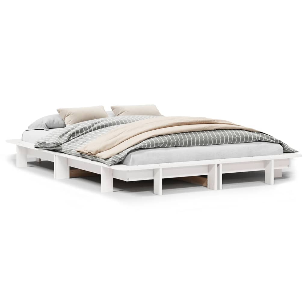 Bed Frame without Mattress Solid Wood Pine Length 190 cm White 140 cm