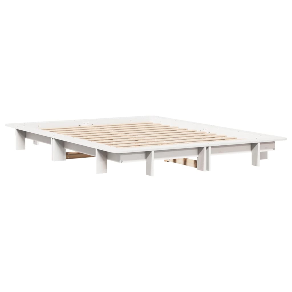 Bed Frame without Mattress Solid Wood Pine Length 190 cm White 140 cm