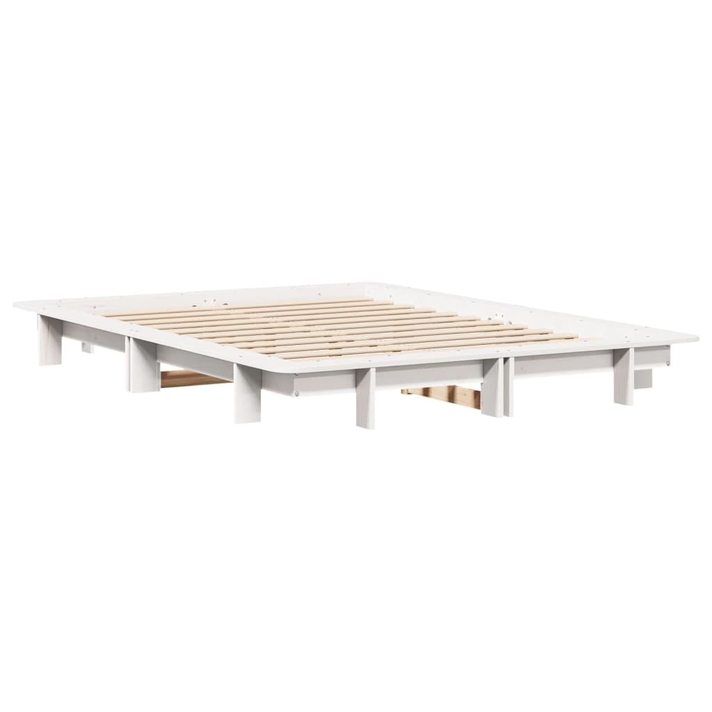 Bed Frame without Mattress Solid Wood Pine Length 190 cm White 140 cm