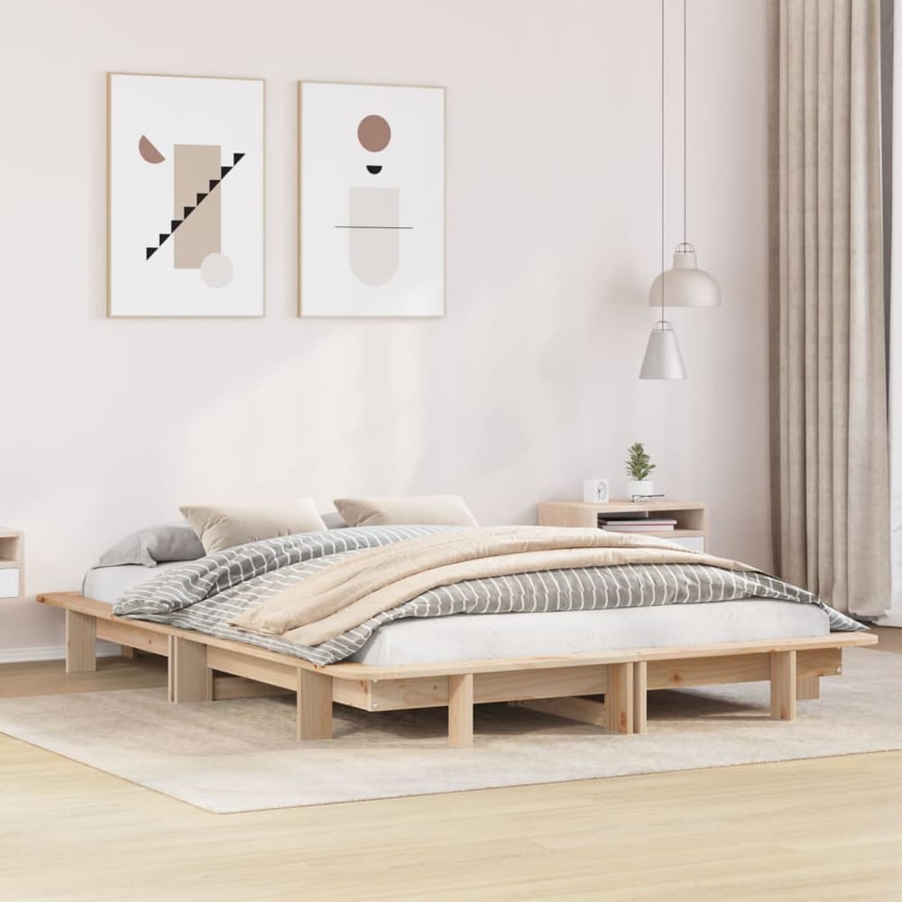 Bed Frame without Mattress Solid Wood Pine Length 190 cm Natural 120 cm