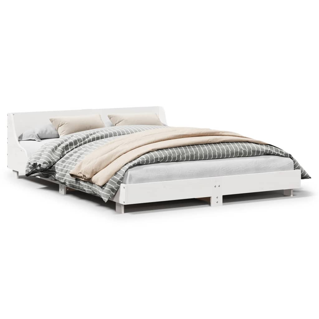 Bed Frame without Mattress Solid Wood Pine Length 200 cm White 150 cm