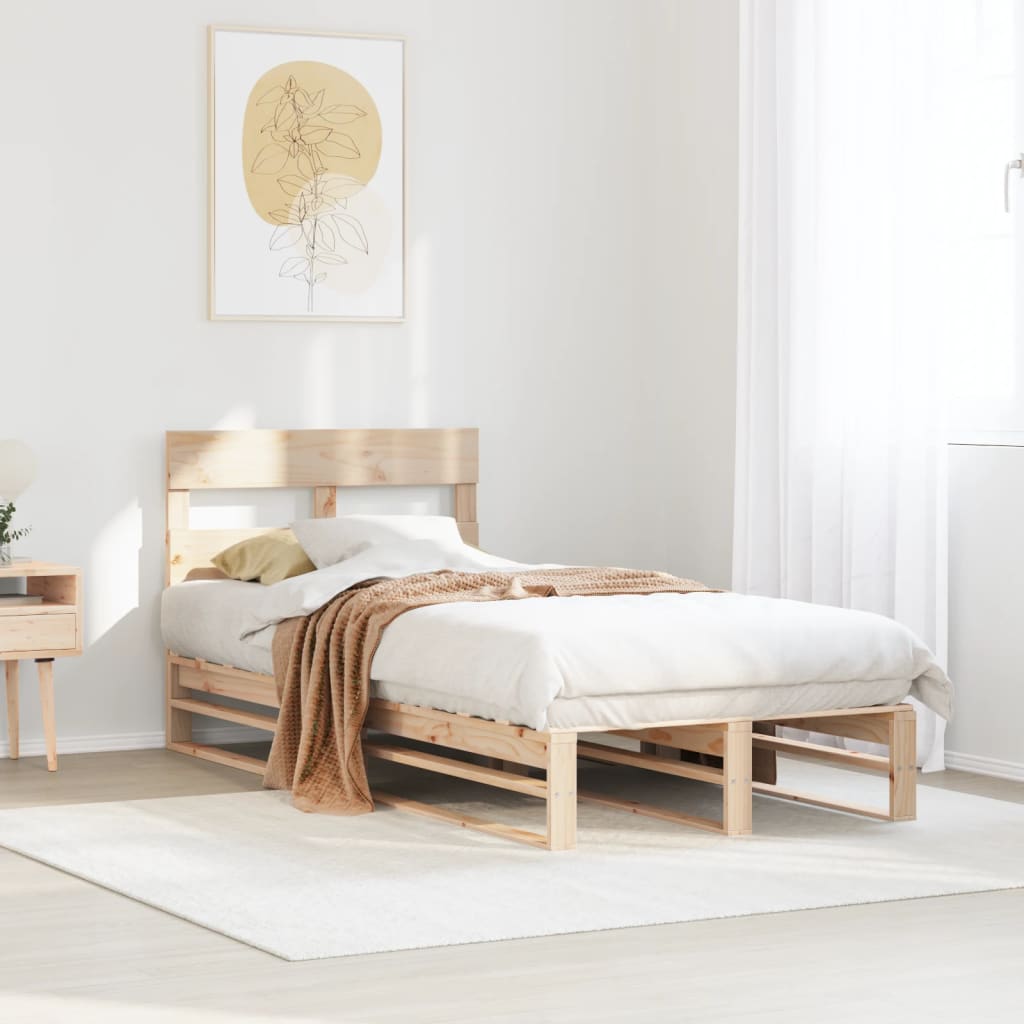 Bed Frame without Mattress Solid Wood Pine Length 190 cm Natural 90 cm