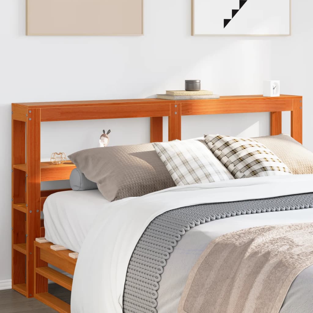 Headboard with Shelves 90 cm Solid Wood Pine Wax Brown 156 x 19 x 82 cm