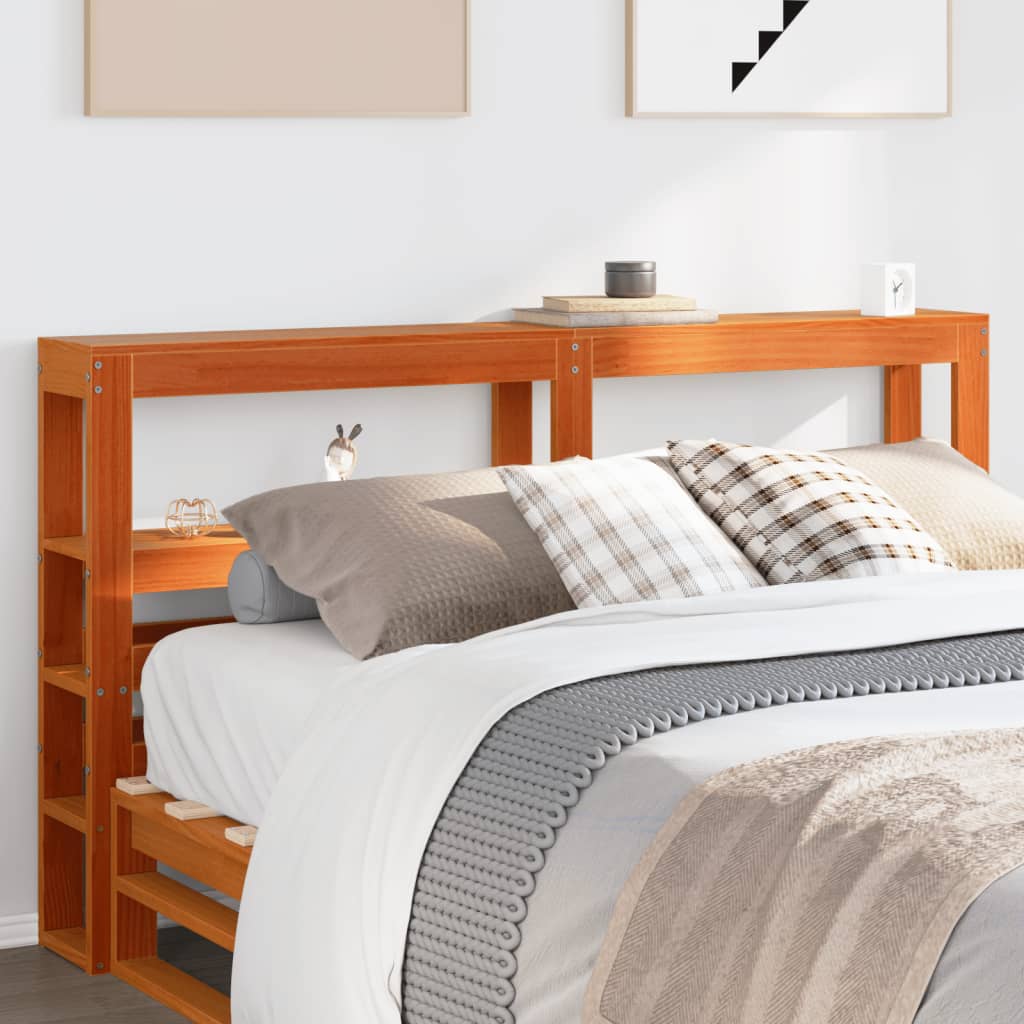 Headboard Shelves Solid Wood Pine Wax Brown