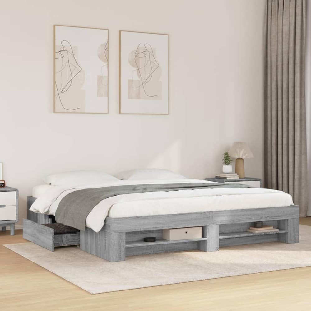 Bed Frame without Mattress Length 200 cm Grey Sonoma 180 cm