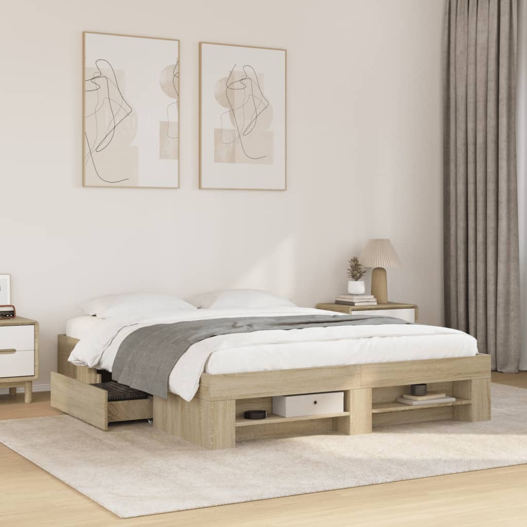 Bed Frame without Mattress Engineered Wood Length 200 cm Sonoma Oak 150 cm