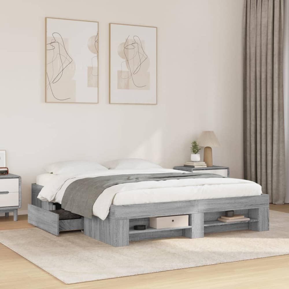 Bed Frame without Mattress Length 200 cm Grey Sonoma 150 cm