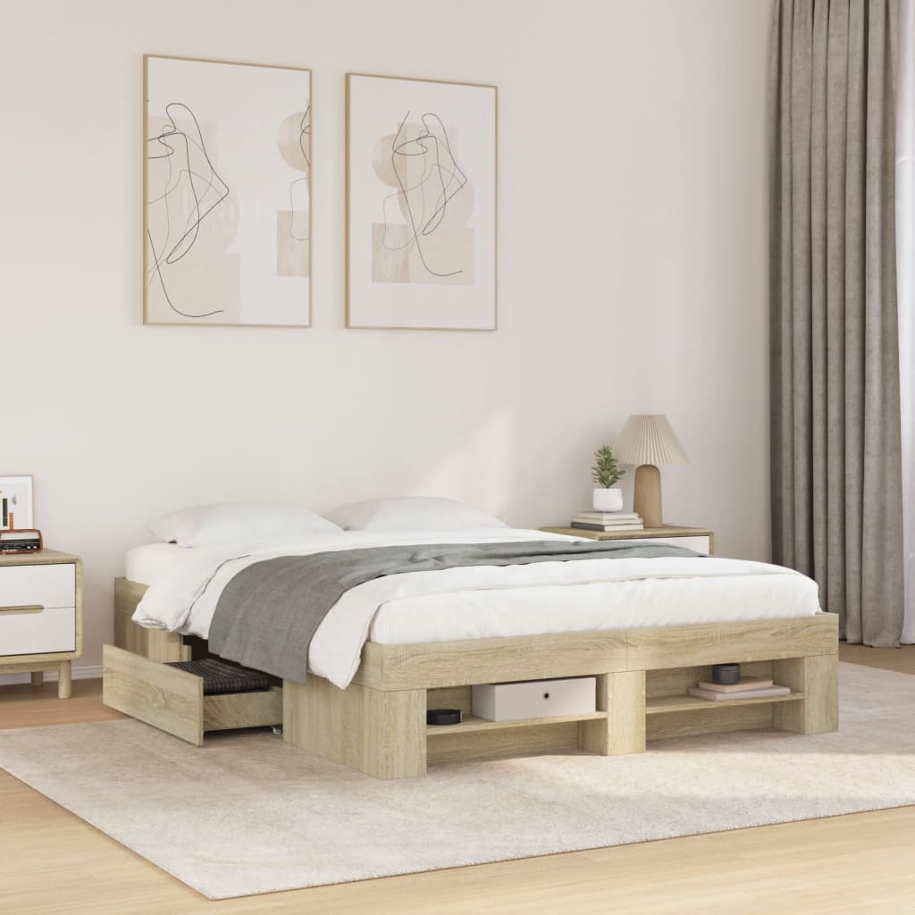 Bed Frame without Mattress Engineered Wood Length 200 cm Sonoma Oak 140 cm