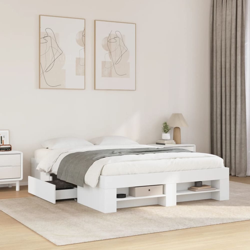 Bed Frame without Mattress Engineered Wood White