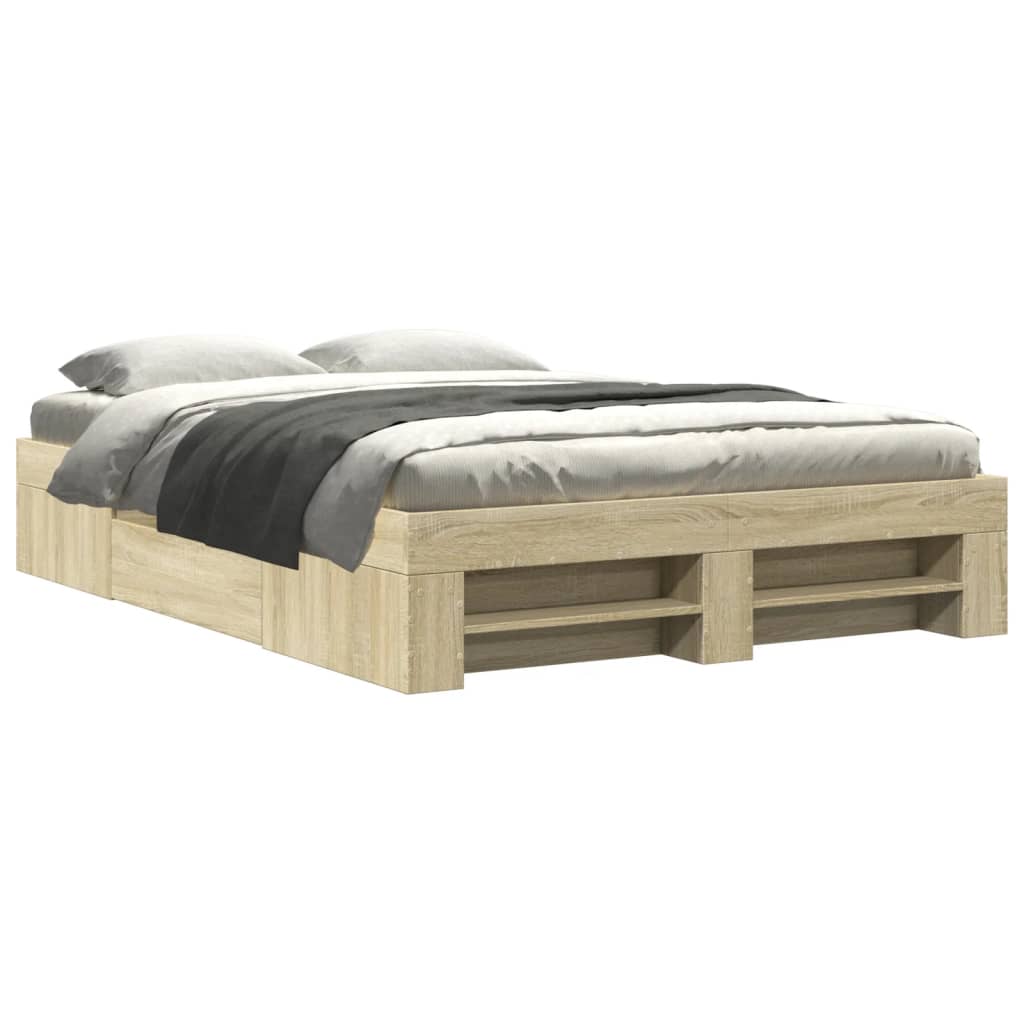 Bed Frame without Mattress 135x190 cm Engineered Wood Sonoma oak