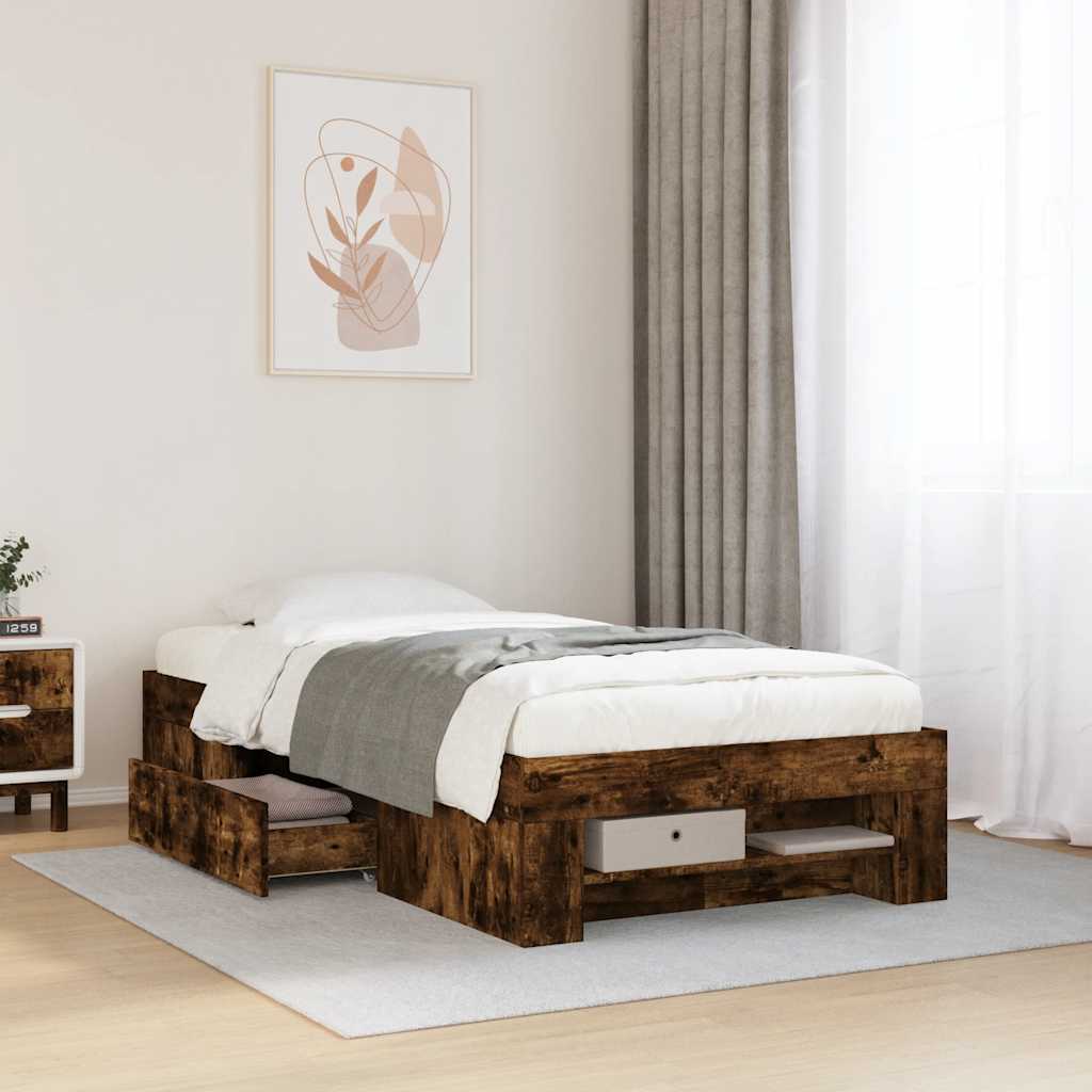 Bed Frame without Mattress 90x190 cm Engineered Wood Smoked oak