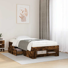 Bed Frame without Mattress 90x190 cm Engineered Wood Smoked oak