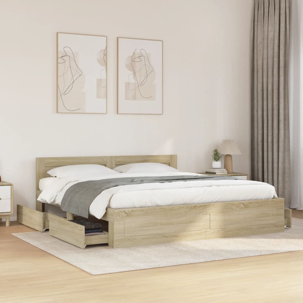 Bed Frame with Headboard without Mattress Sonoma Oak 200 x 200 cm