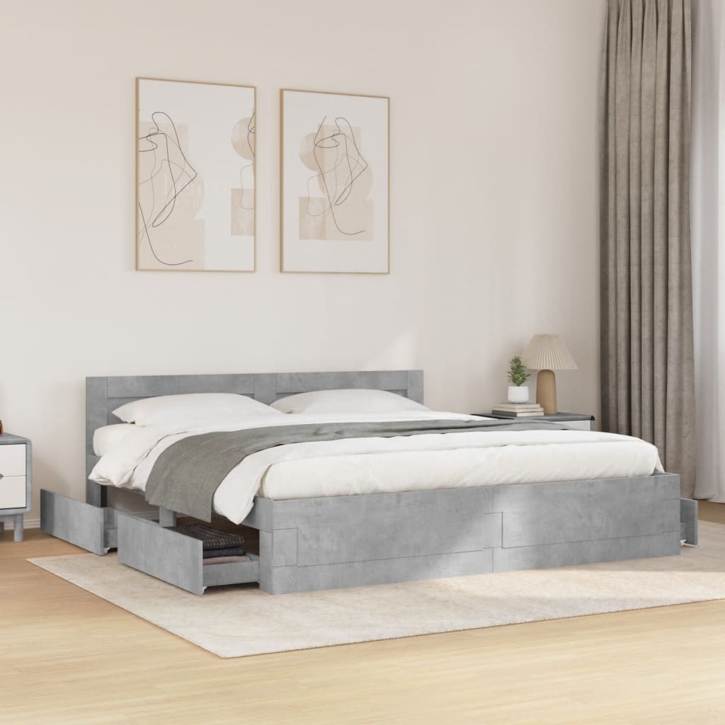 Bed Frame with Headboard Concrete Grey 200 x 200 cm