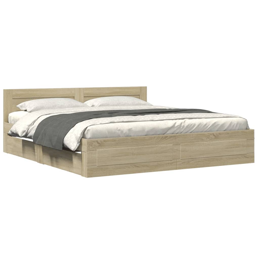 Bed Frame with Headboard without Mattress Sonoma Oak 180 x 200 cm