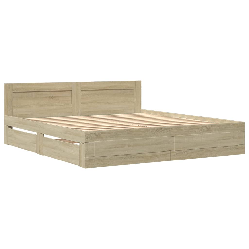 Bed Frame with Headboard without Mattress Sonoma Oak 180 x 200 cm