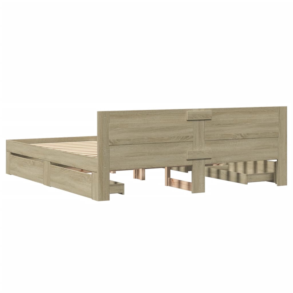 Bed Frame with Headboard without Mattress Sonoma Oak 180 x 200 cm