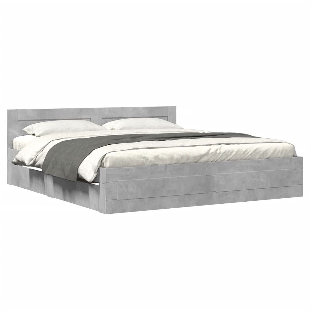 Bed Frame with Headboard Concrete Grey 180 x 200 cm