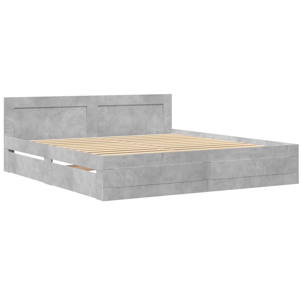 Bed Frame with Headboard Concrete Grey 180 x 200 cm
