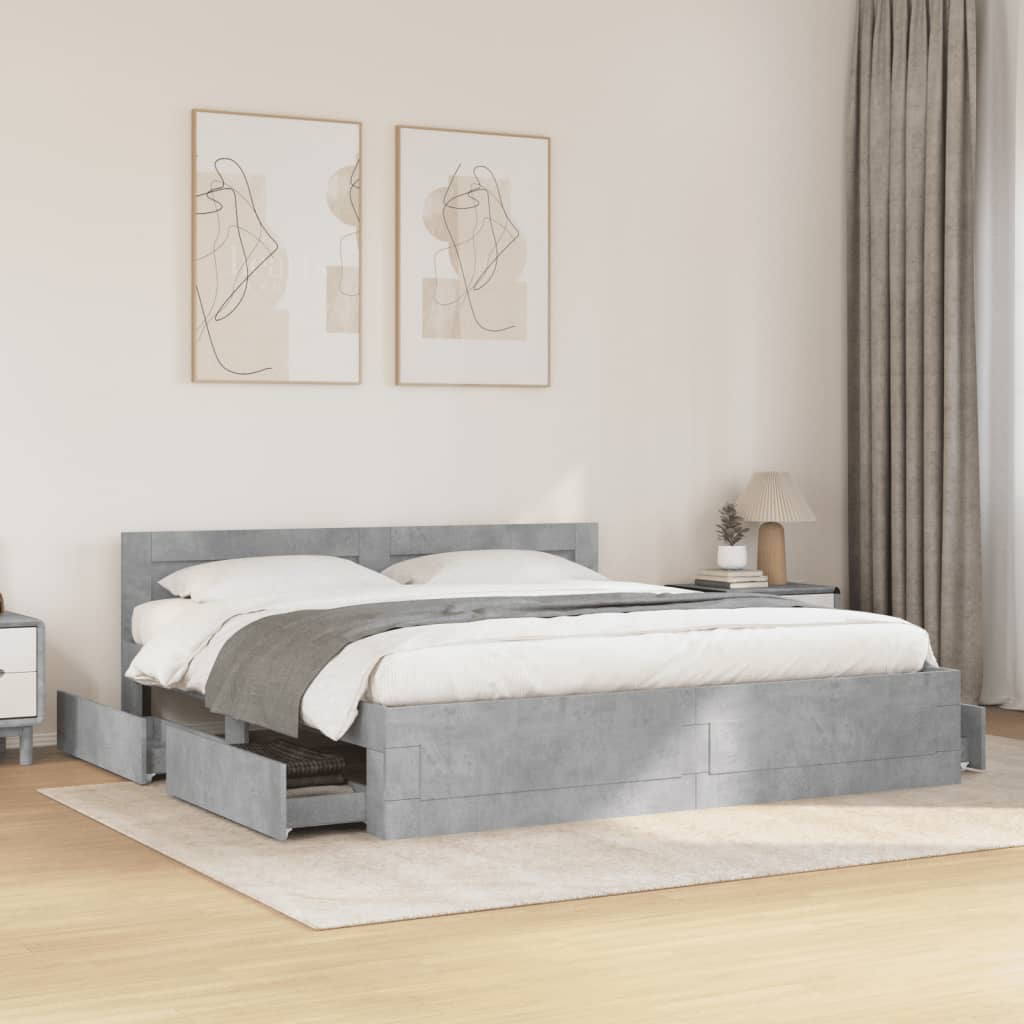Bed Frame with Headboard Concrete Grey 180 x 200 cm