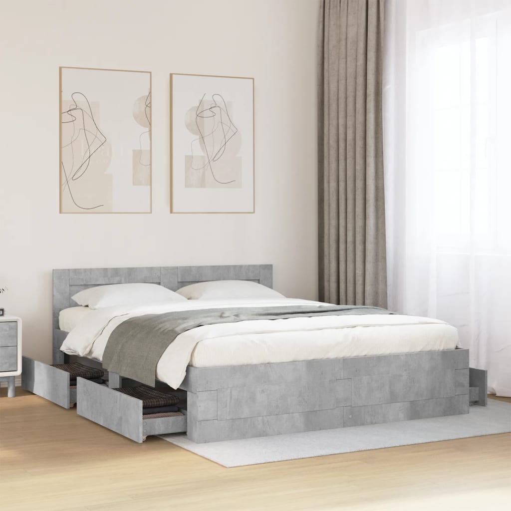 Bed Frame with Headboard Concrete Grey 160 x 200 cm
