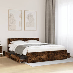 Bed Frame with Headboard without Mattress Smoked Oak 160 x 200 cm