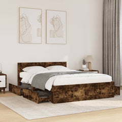 Bed Frame with Headboard without Mattress Smoked Oak 140 x 200 cm
