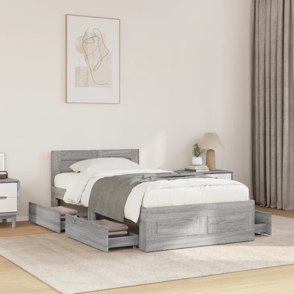 Bed Frame with Headboard Concrete Grey 90 x 200 cm
