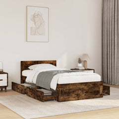 Bed Frame with Headboard without Mattress Smoked Oak 90 x 200 cm