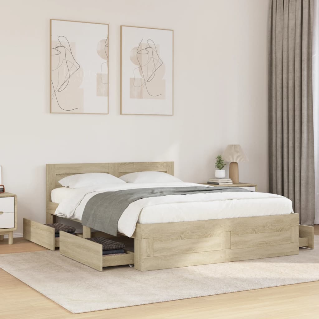 Bed Frame Headboard without Mattress Sonoma Oak