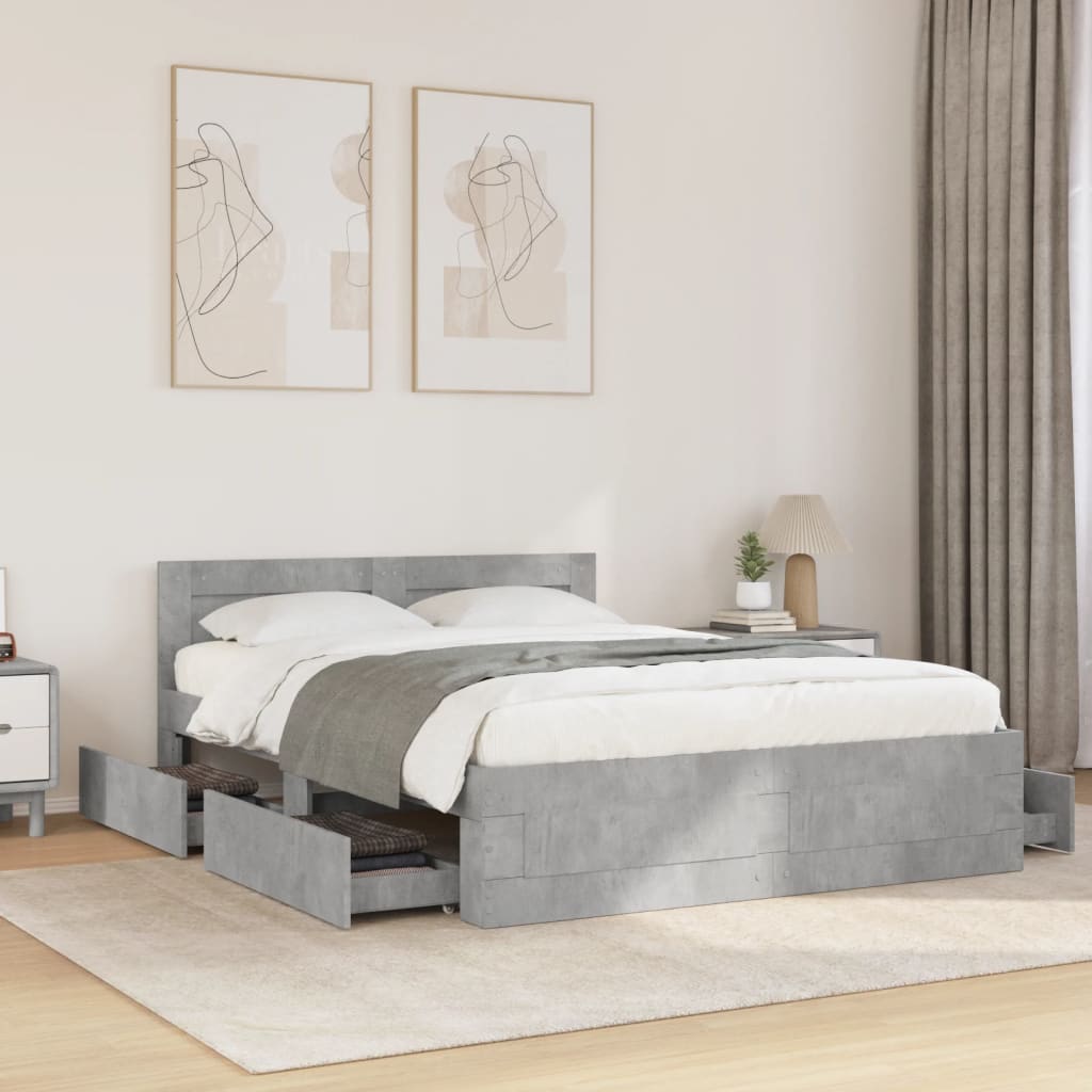 Bed Frame with Headboard Concrete Grey 120 x 190 cm