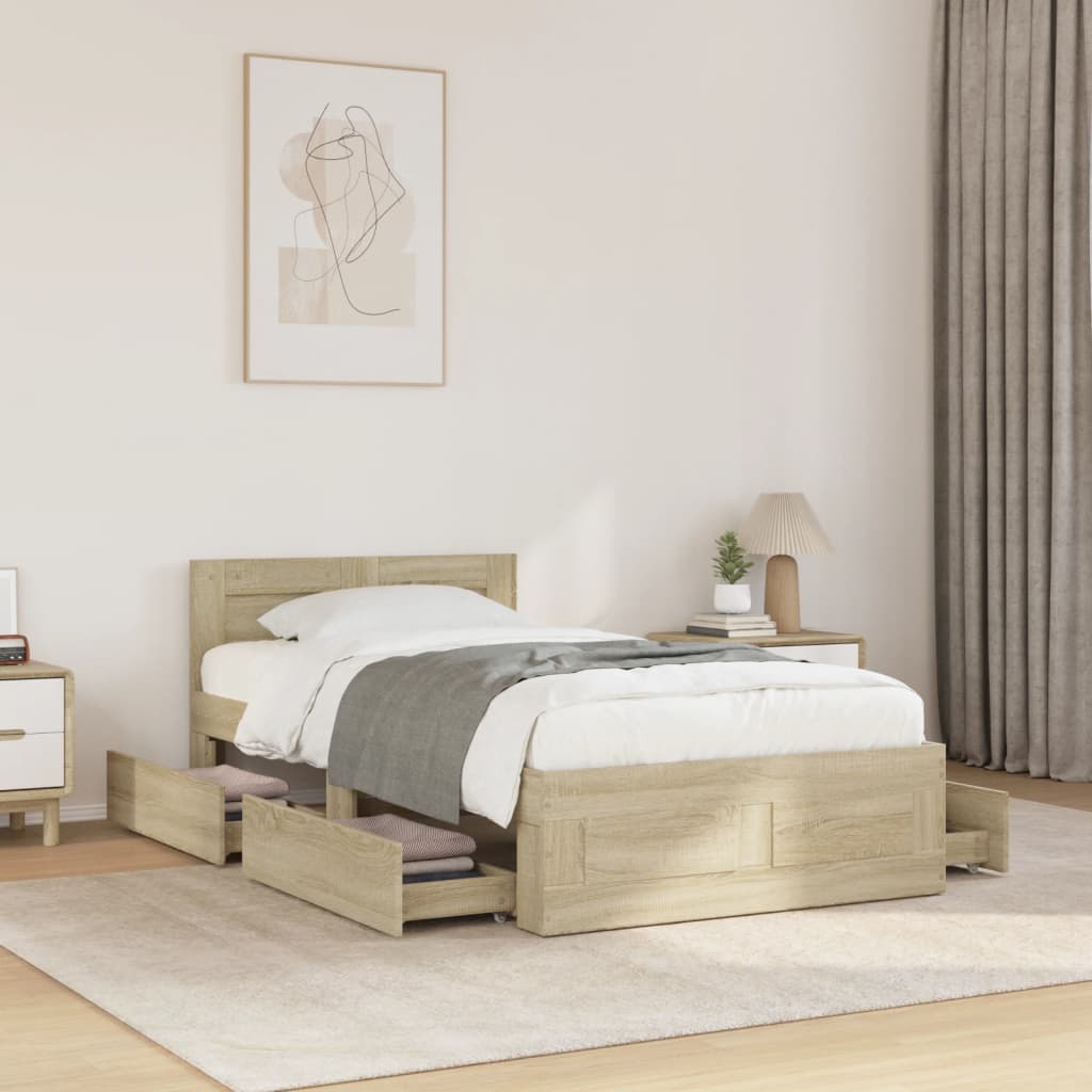 Bed Frame with Headboard without Mattress Sonoma Oak 90 x 190 cm