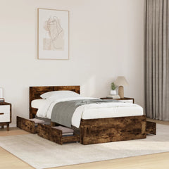Bed Frame with Headboard without Mattress Smoked Oak 75 x 190 cm