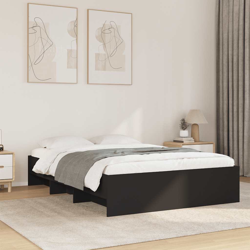 Bed Frame without Mattress 140x190 cm Engineered Wood Black