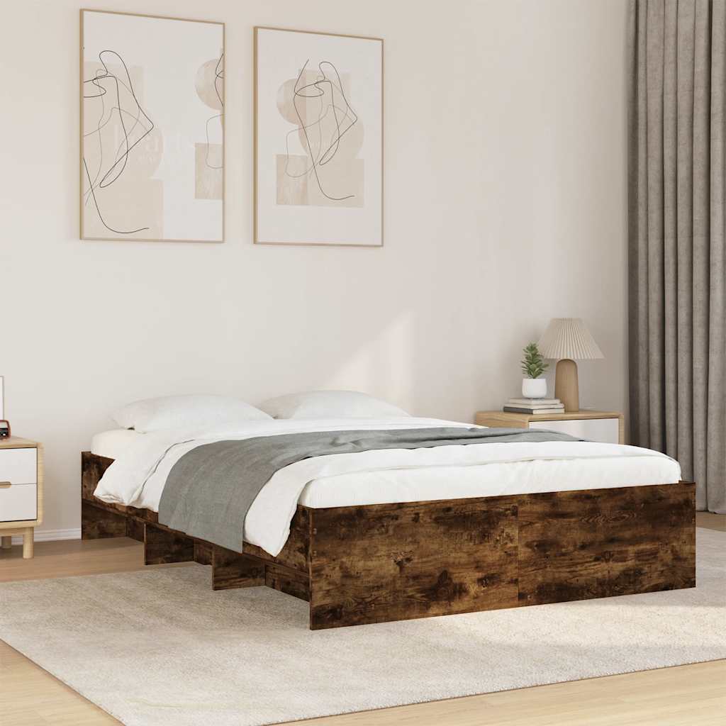 Bed Frame without Mattress 140x190 cm Engineered Wood Smoked oak