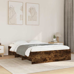 Bed Frame without Mattress 140x190 cm Engineered Wood Smoked oak