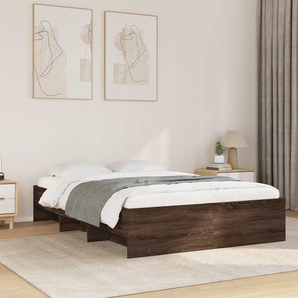 Bed Frame without Mattress 140x190 cm Engineered Wood Brown oak