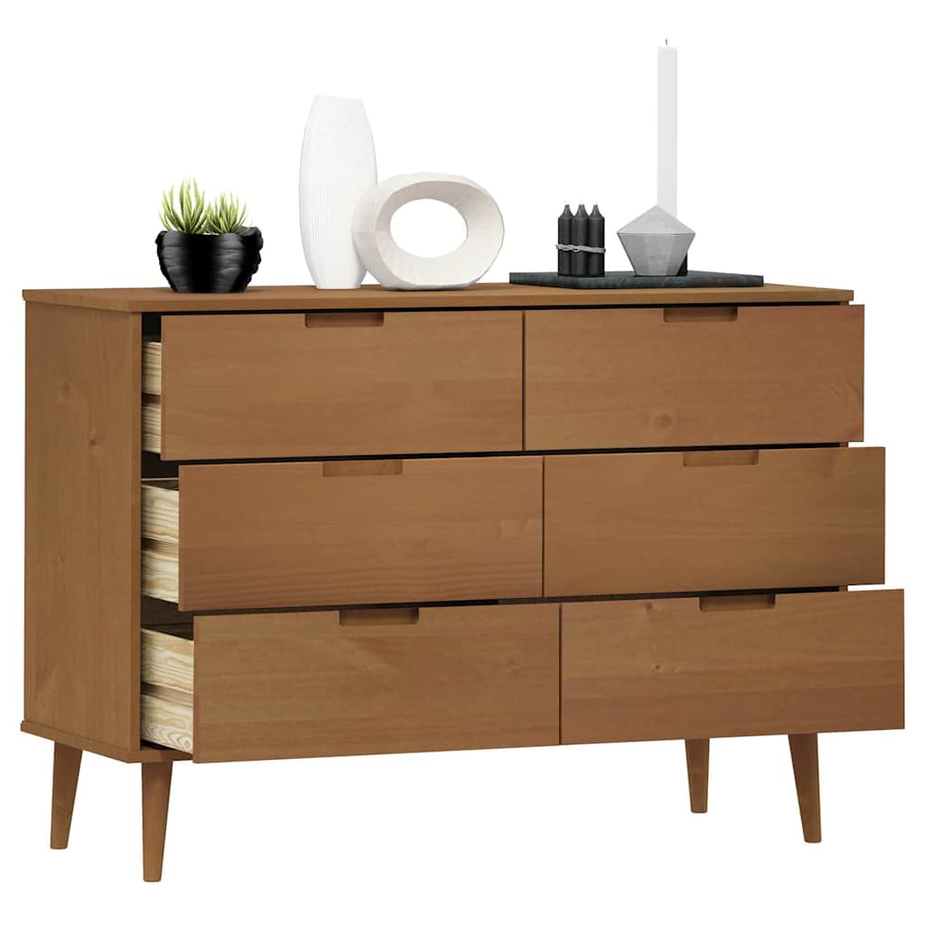 Drawer Cabinet "MOLDE" 113x40x80 cm Solid Wood Pine Brown