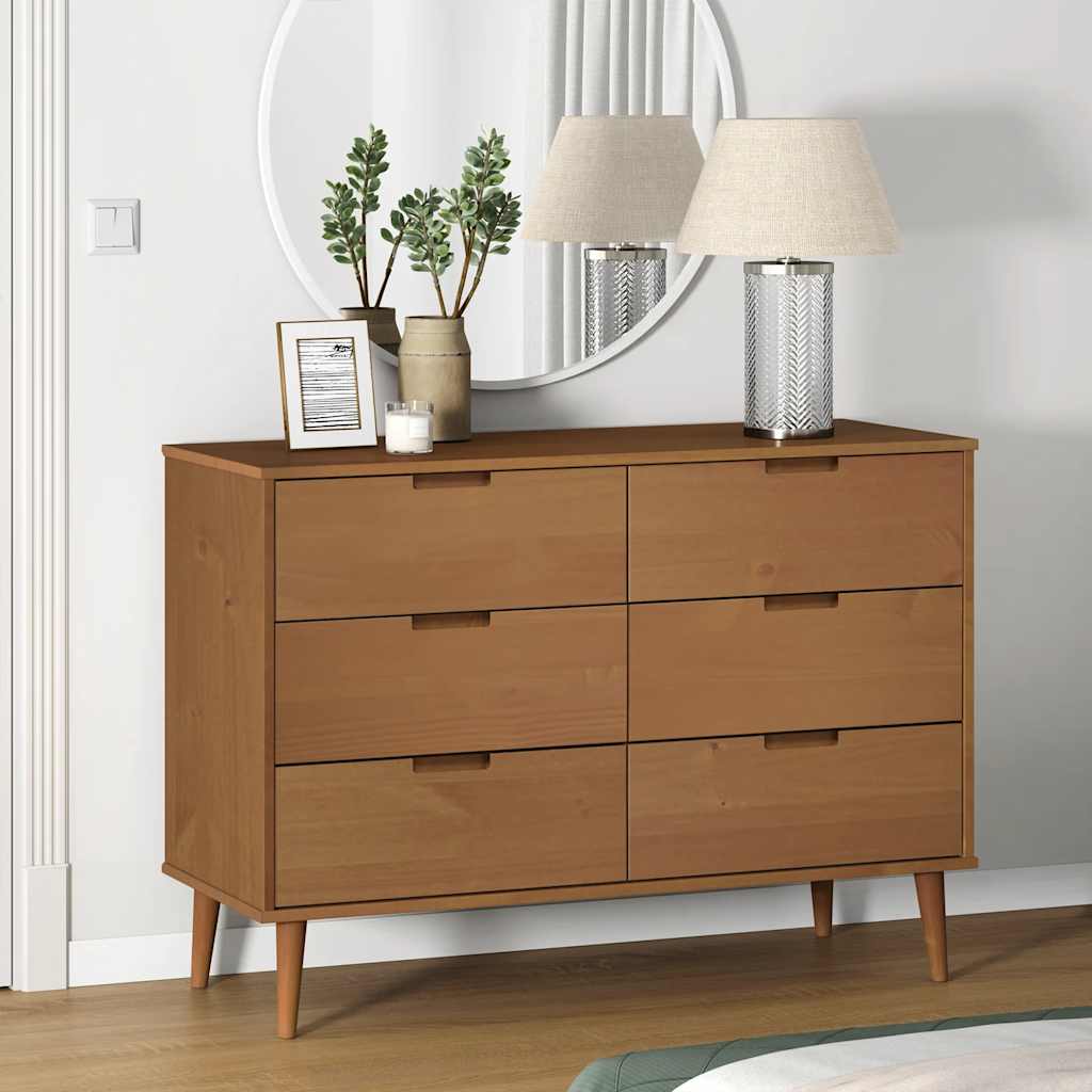 Drawer Cabinet "MOLDE" 113x40x80 cm Solid Wood Pine Brown