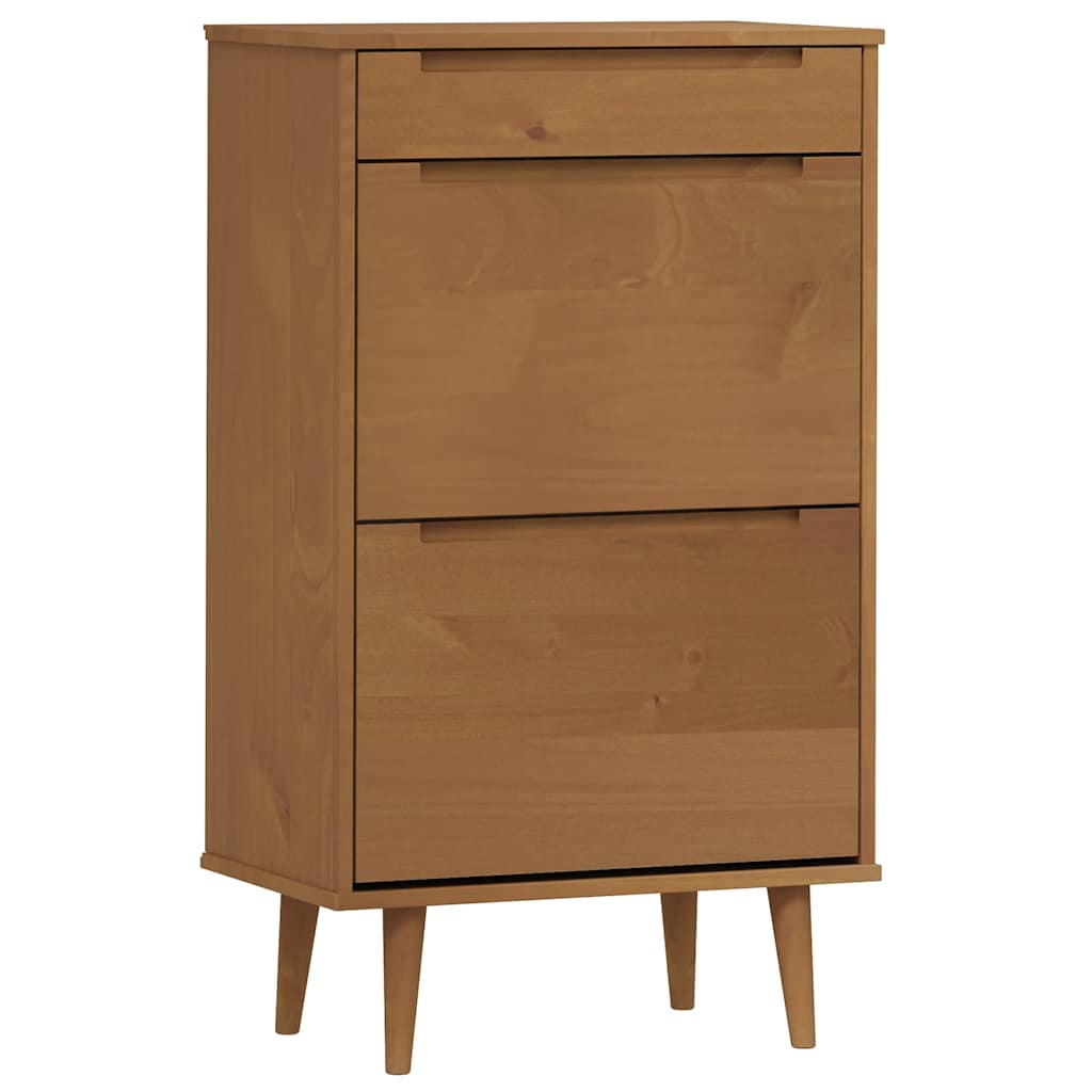 vidaXL Shoe Cabinet MOLDE Brown 59.5x35x103 cm Solid Wood Pine 2