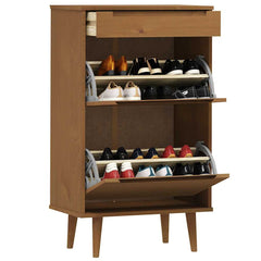 vidaXL Shoe Cabinet MOLDE Brown 59.5x35x103 cm Solid Wood Pine 3