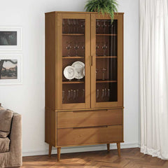 Vitrine Cabinet "MOLDE" 90x35x175 cm Solid Wood Pine Brown