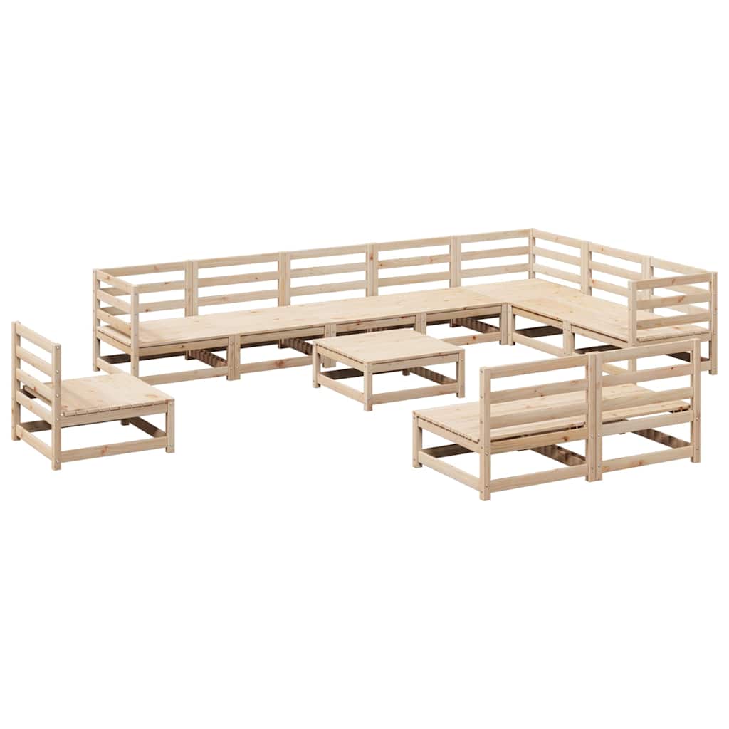 11 Piece Garden Sofa Set Solid Wood Pine Natural pine